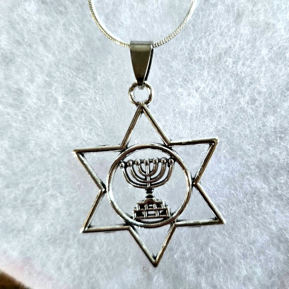 STAR OF DAVID MENORAH SYMBOLIC JUDAISM FAITH UNISEX SILVER NECKLACE